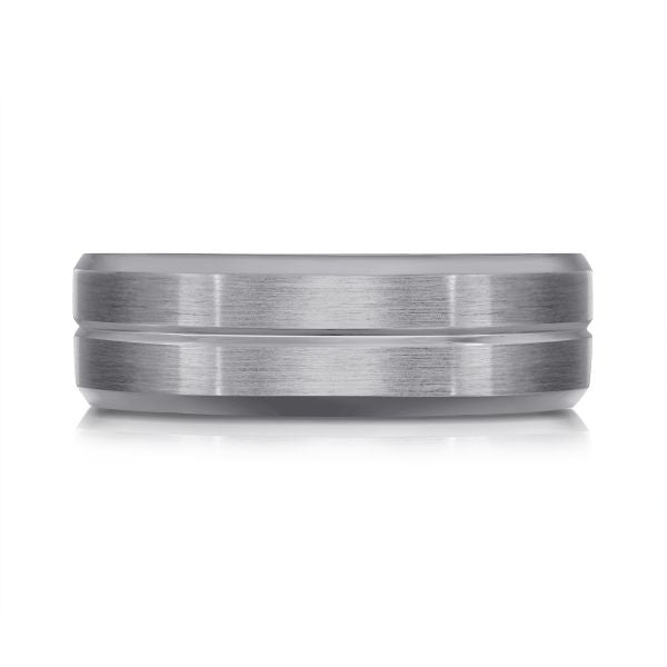 Tantalum grey carved men's band, polished finish.