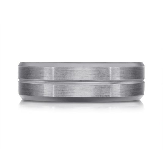 Tantalum grey carved men's band, polished finish.