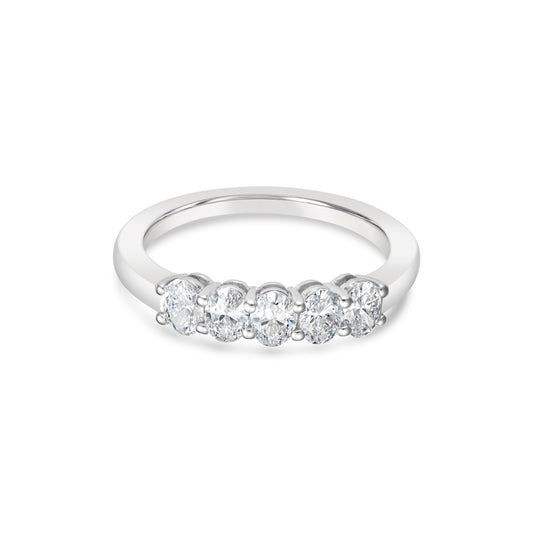 Five-oval diamond band, 14K white gold.