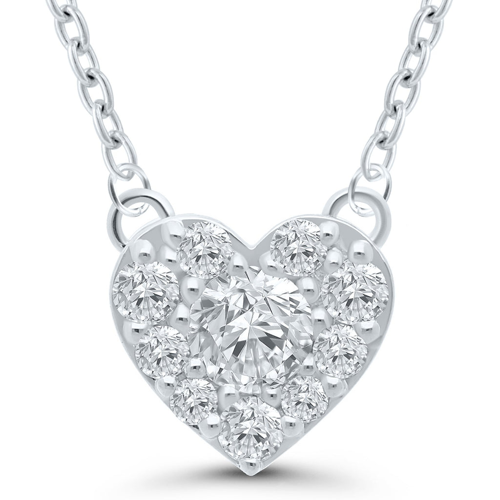 Heart-shaped necklace, white gold, round diamonds.