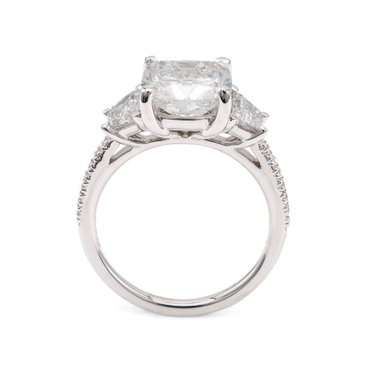 ReMARKable Designs Side Stone Hidden Accent Lab-Grown Diamond Complete Engagement Ring in 18 Karat White Gold with 3.35ct Cushion Center Lab-Grown Diamond, Color: D, Clarity: VS1 and 0.87ctw Side Lab-Grown Diamonds