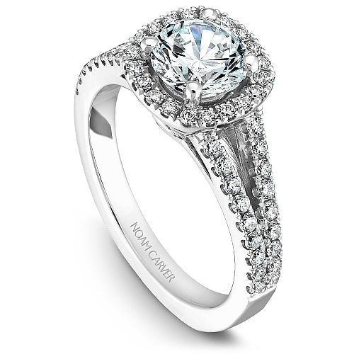 14K white gold halo diamond ring.