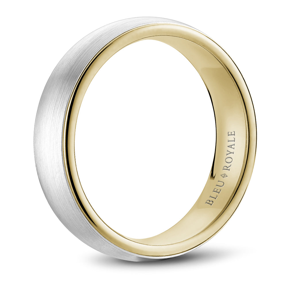 Dual-tone 14K gold carved band ring.