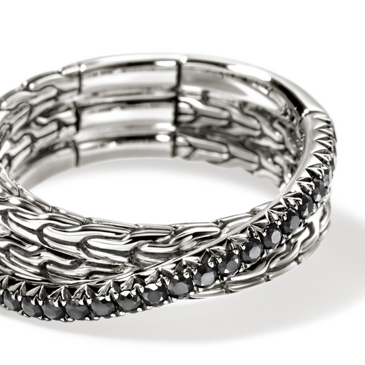 Sterling silver ring with black sapphires.