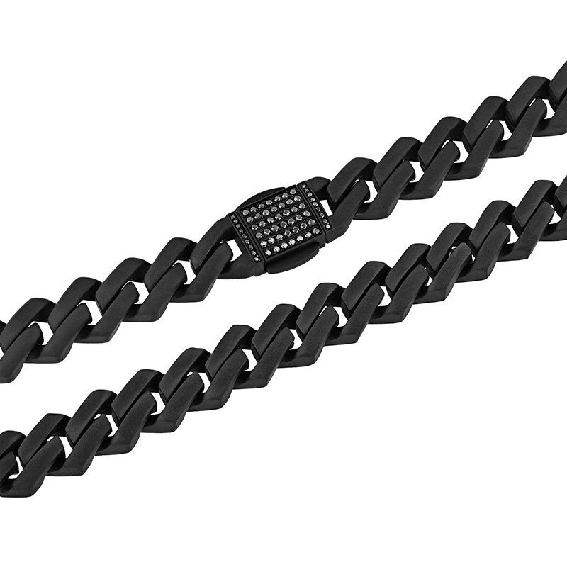 Black stainless steel necklace with black diamonds.