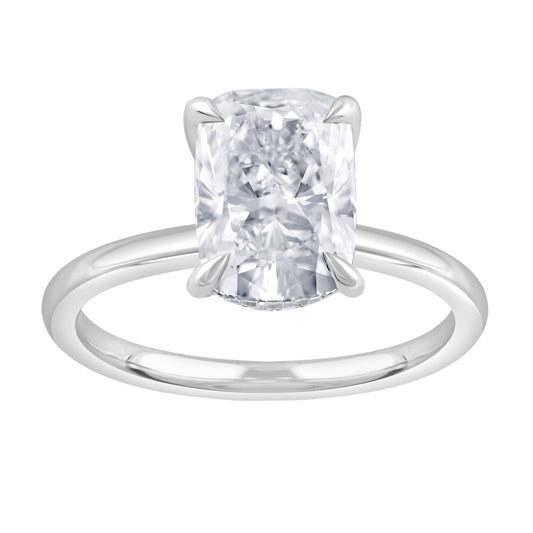 Hidden Accent Lab-Grown Diamond Complete Engagement Ring in 14 Karat White with 1 Elongated Cushion Lab Grown Diamond, Color: F, Clarity: VS1, totaling 3.05ctw (White Gold)