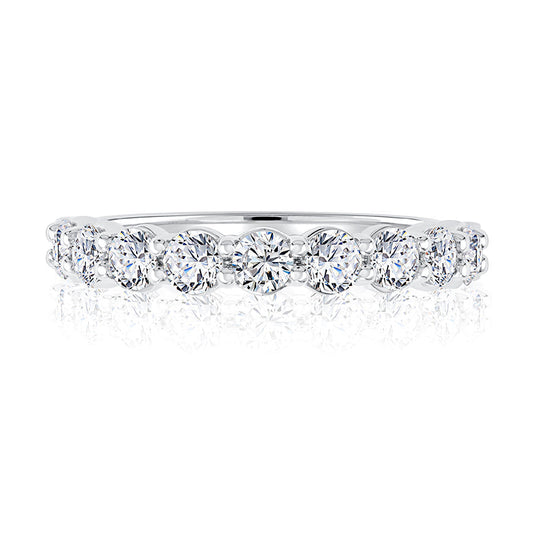 14K white gold band with nine diamonds.
