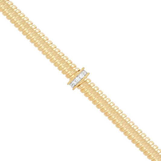 Yellow gold necklace with diamond accents.
