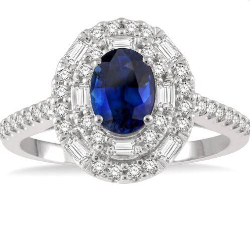 ReMARKable Designs Oval Sapphire Color Gemstone Ring in 14 Karat White Gold with 1 Oval Sapphire 7mm