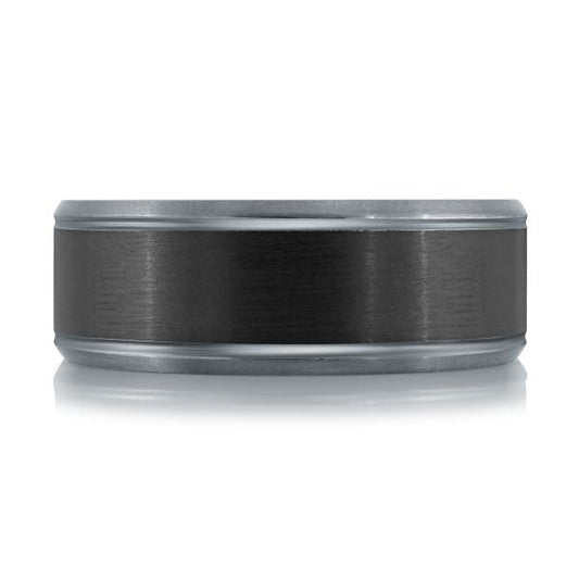 Tantalum carbon fiber black-grey carved band.