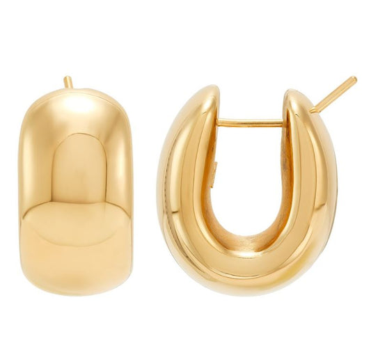 14K yellow gold medium hoop earrings.