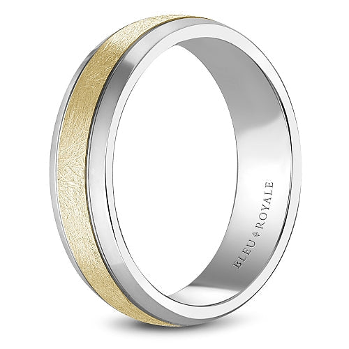 14K white-yellow gold carved men's band.