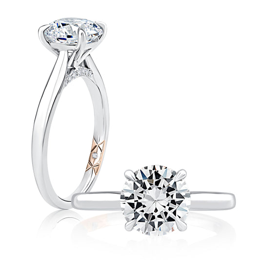Solitaire Hidden Accent Natural Diamond Semi-Mount Engagement Ring in 14 Karat White Round Diamond, totaling 0.08ctw