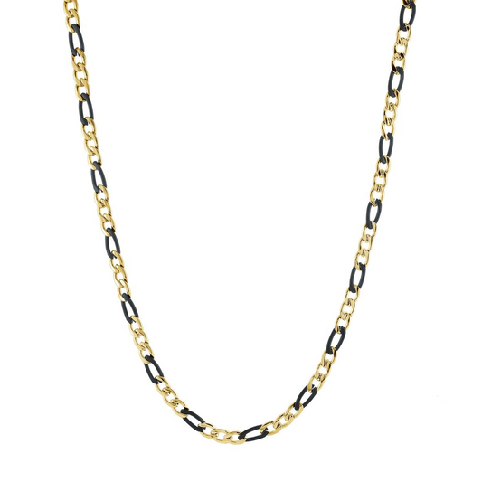 Black and yellow stainless steel Figaro chain.