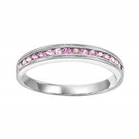 White gold band with pink tourmalines.