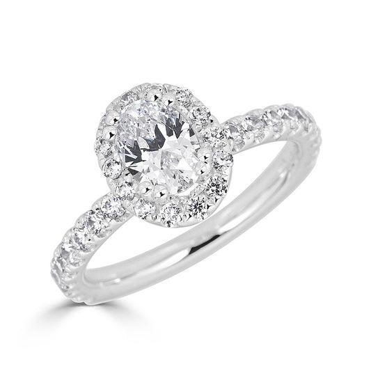 Halo Lab-Grown Diamond Semi-Mount Engagement Ring in 14 Karat White with 34 Round Lab Grown Diamonds, totaling 0.60ctw