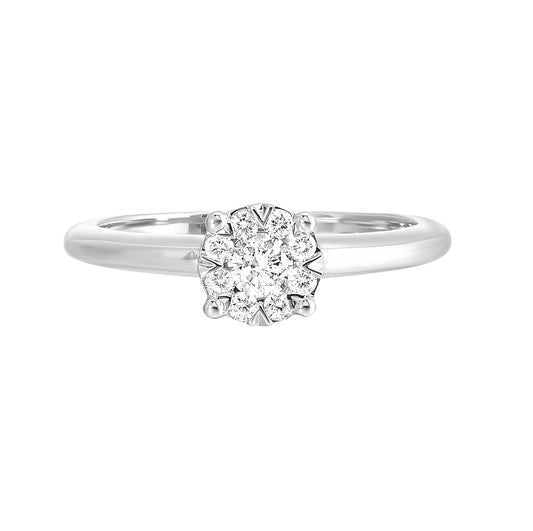 Solitaire Cluster Natural Diamond Complete Engagement Ring in 14 Karat White with 0.24ctw H/I SI2-I1 Round Diamonds
