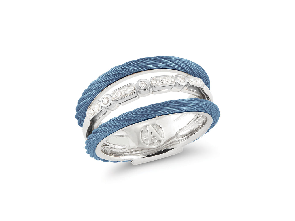Natural Diamond Fashion Ring in Stainless Steel - 18 Karat White - Blue with 0.09ctw Round Diamond