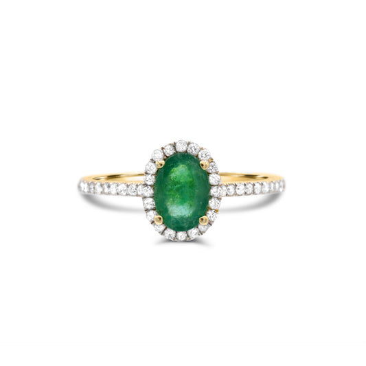 Color Gemstone Ring in 14 Karat Yellow with 1 Oval Emerald 0.80ctw