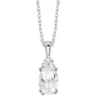 Pendant Color Gemstone Necklace in 10 Karat White with 1 Oval White Topaz 0.48ctw