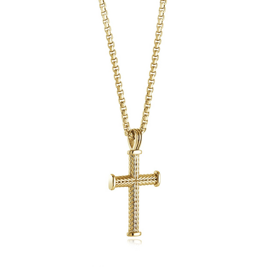 Cross Necklace (No Stones) in Stainless Steel Yellow