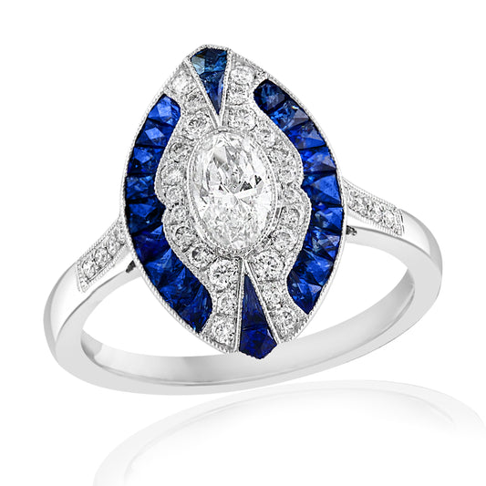 JEWELS BY JACOB Color Gemstone Ring with 1 Oval Diamond 0.39ctw in Platinum White