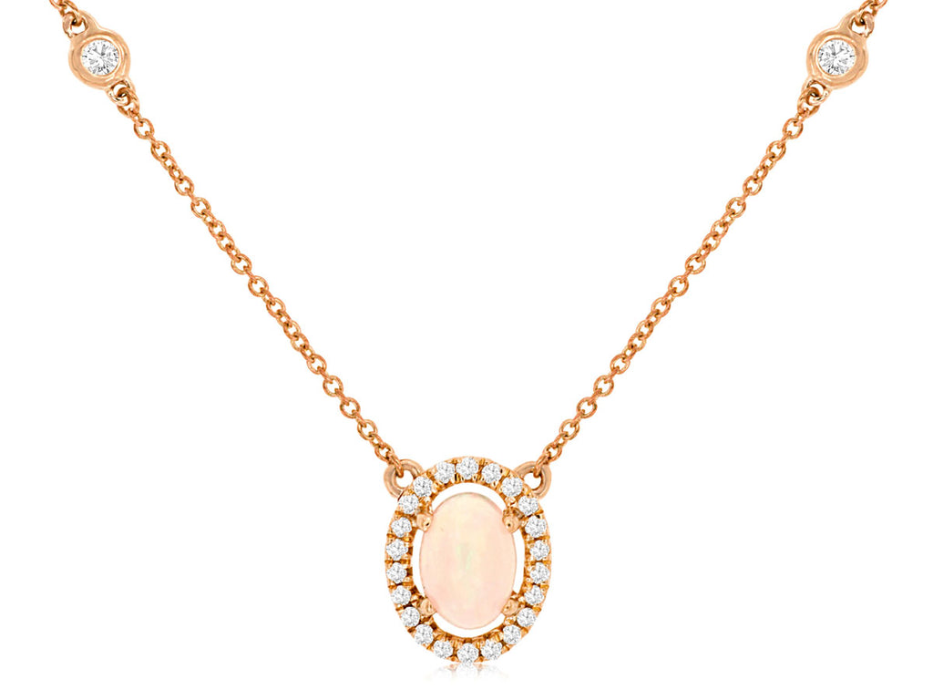 Opal necklace in rose gold with diamonds.