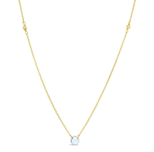 Station Color Gemstone Necklace in Gold Filled Yellow with 1 Round White Topaz