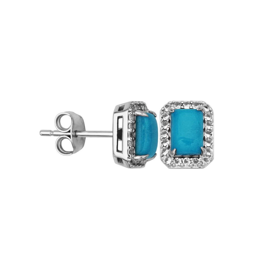 Emerald turquoise stud earrings with topazes.