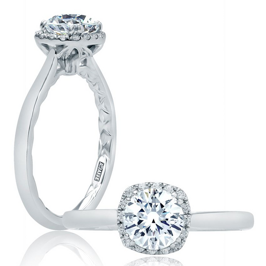 Halo Natural Diamond Semi-Mount Engagement Ring in 14 Karat White Round Diamond, totaling 0.14ctw