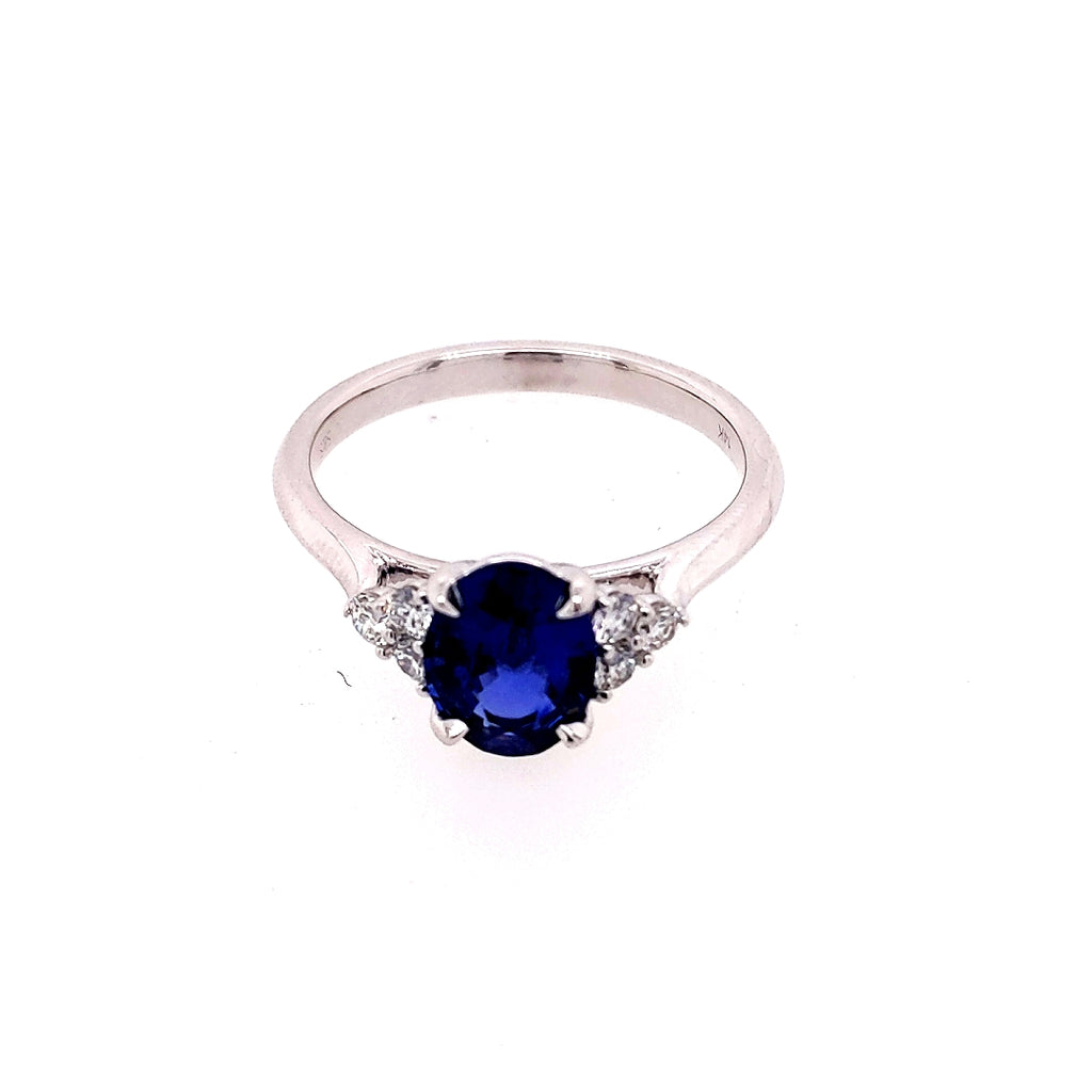 Color Gemstone Ring in 14 Karat White with 1 Oval Sapphire 1.38ctw