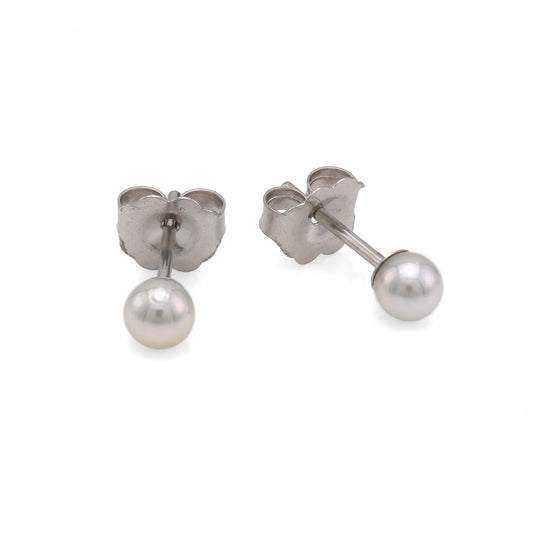 Royal Pearl Color Gemstone Earrings in 14 Karat White Gold with 2 Cultured White Pearls