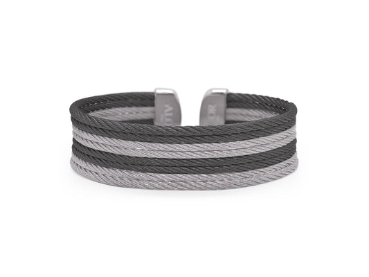 Bangle Bracelet (No Stones) in Stainless Steel White - Black