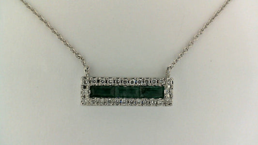 Bar Color Gemstone Necklace in 14 Karat White with 3 Baguette Emeralds 0.33ctw