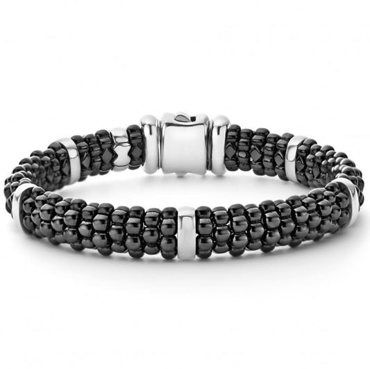 Black Caviar Collection Caviar Bracelet (No Stones) in Sterling Silver - Ceramic White - Black