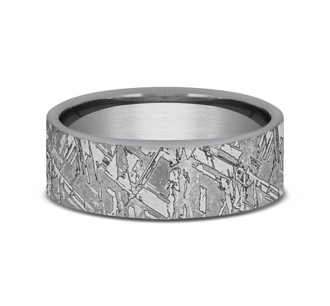 Tantalum grey carved textured band, 7MM wide.