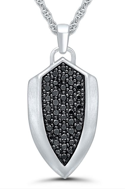 Sterling silver pendant with black diamonds.