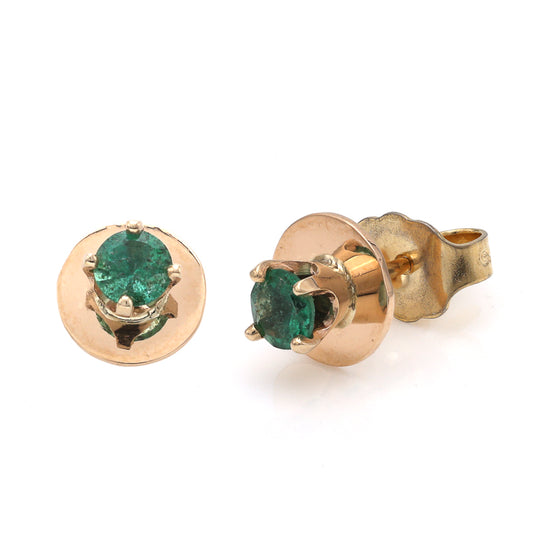 14K gold stud earrings with emeralds.
