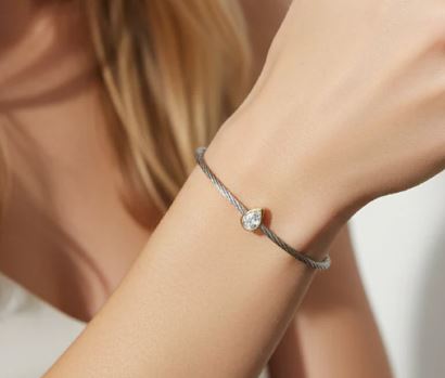 Lab-Grown Diamond Bracelet in Stainless Steel - 14 Karat White - Yellow with 0.50ctw Pear Lab Grown Diamond