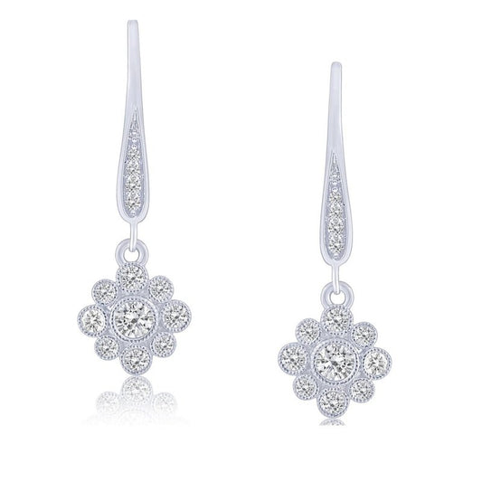 Diamond cluster drop earrings in yellow gold.