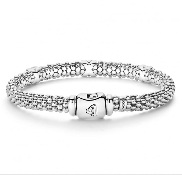 Sterling silver beaded bracelet with X accents.