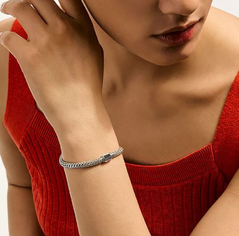 John Hardy ICON Collection Color Gemstone Bracelet in Sterling Silver White with 20 Round Black Sapphires