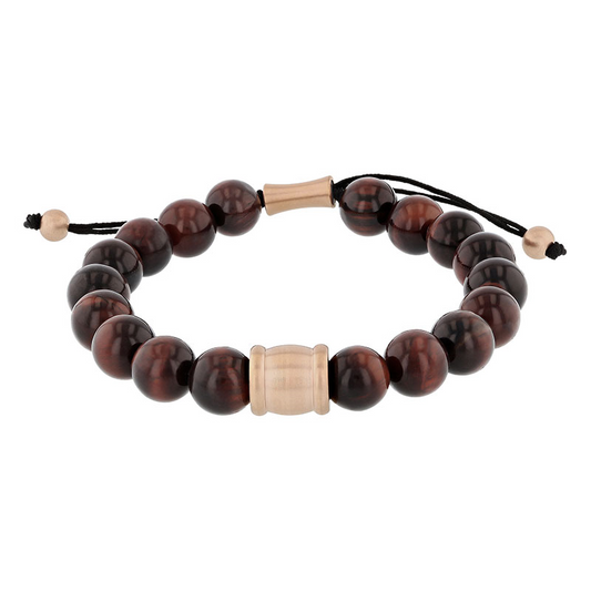 Rose-hued stainless steel gemstone bead bracelet.
