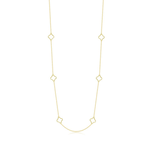Simulated diamond necklace with floral stations.
