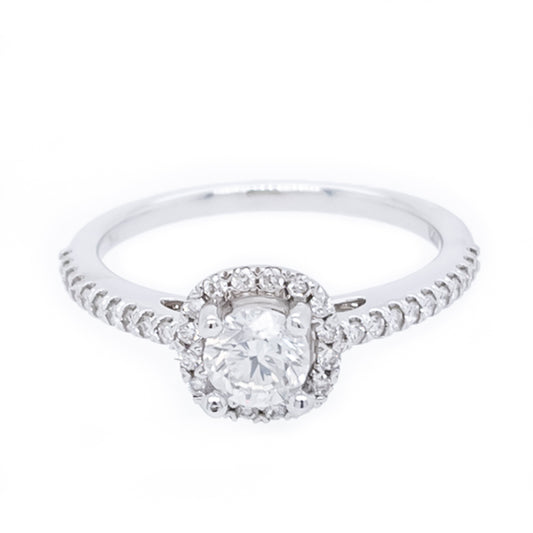 Halo Hidden Accent Natural Diamond Complete Engagement Ring in 14 Karat White with 0.51ctw G SI1 Round Diamond