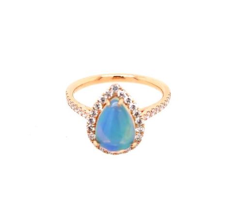 Halo Color Gemstone Ring in 18 Karat Rose with 1 Pear Opal 1.28ctw