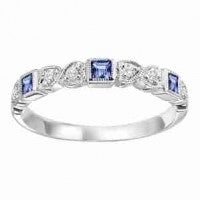 Semi-Precious Color Collection Stackable Color Gemstone Band in 10 Karat White with 3 Princess Blue Sapphires 0.20ctw