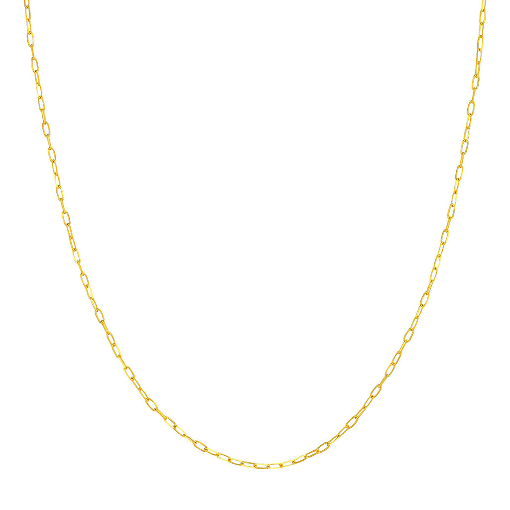 Yellow gold paperclip chain necklace.