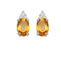 Semi-Precious Color Collection Stud Color Gemstone Earrings in 10 Karat White with 2 Oval Citrines 0.60ctw