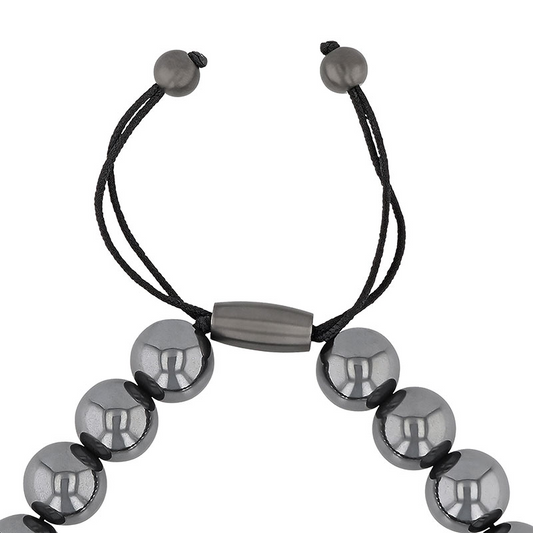 Black gemstone bead bracelet with adjustable clasp.